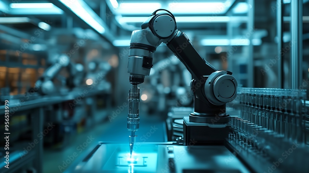 Aufkleber Industry 40 Ai Smart industry of digital factory industrial revolution Engineer control robotics automatic arms machine with monitoring Ai system software Digital manufacturing operati : Generative AI