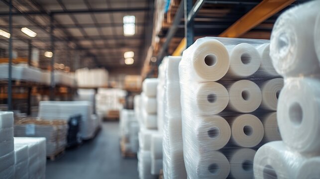 Packs of rolled foam rubber in warehouse : Generative AI