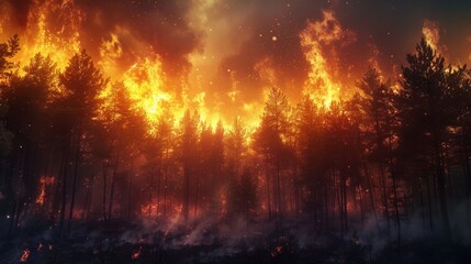 Fototapeta premium Intense Wildfire in Pine Forest