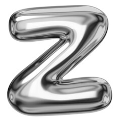 Z alphabet png sticker, 3D chrome metallic balloon design, transparent background