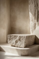 Minimalist Interior with Natural Stone Block and Beige Tones in Modern Architectural Design