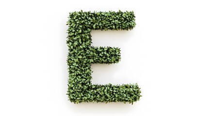 Hyper-Realistic Green Topiary Letter "E" Isolated on a White Background, Ideal for Eco-Friendly and Nature-Inspired Design Concepts