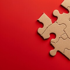 Fototapeta premium A Close-Up of a Grey Puzzle Piece Interlocking With a Red Puzzle Piece