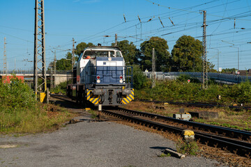 Train engine on railway tracks