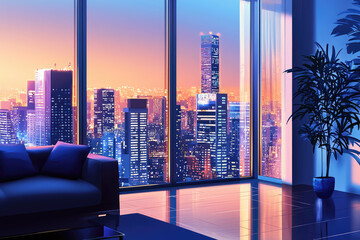 Urban Oasis: A Luxurious High-Rise Apartment with Breathtaking City Views at Dusk