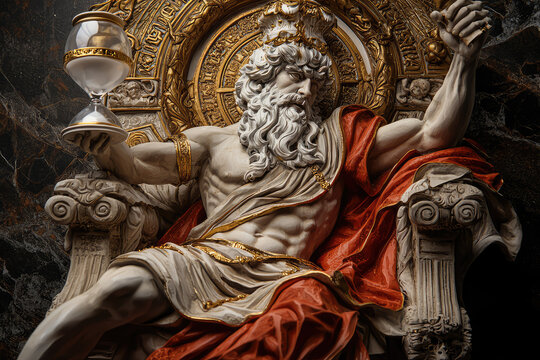 Chronos, the Timeless Ruler, Holds the Sands of Time in His Hand, a Symbol of the Inevitable Passage of Life.