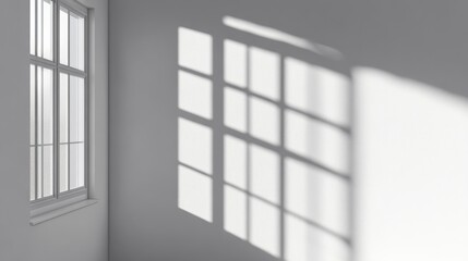 3D rendering of a window shadow cast on a white wall background