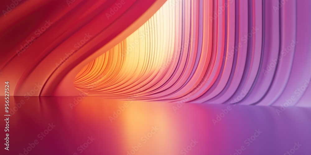 Poster 3d rendering of a blurred bending wall with a gradient line background