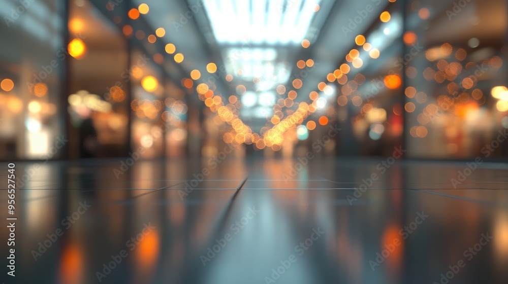 Poster 3d rendering of an abstract blur image of a shopping mall with bokeh effect for background use