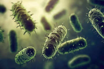 Fototapeta premium A Glimpse into the Microscopic World: Bacteria Floating in Liquid, Magnified for a Closer Look.