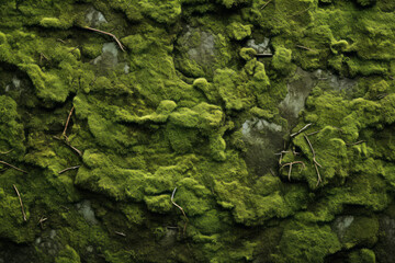 Processed collage of mossy forest ground surface texture. Background for banner, backdrop