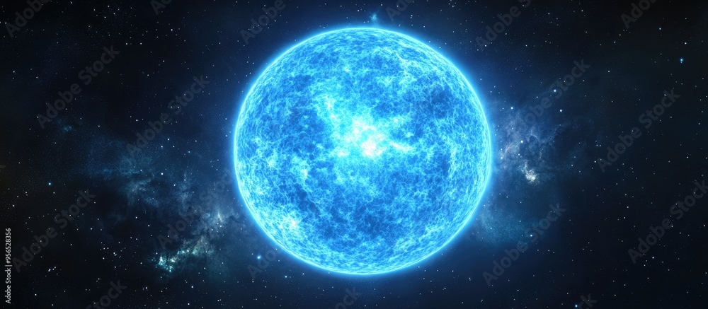 Poster blue giant star in deep space featuring a hot surface is depicted in a 3d cartoon rendering this ali