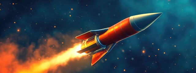Orbital class rocket capable of reflight in a 3D cartoon rendering