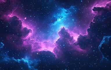 Abstract illustration background of a blue and purple space nebula in 3D cartoon style © CryptoCanvas