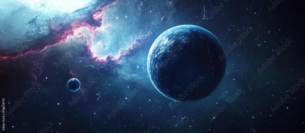 Aufkleber Cosmic landscape in a 3D cartoon rendering featuring a stunning science fiction wallpaper with infinite deep space