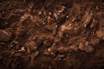 Fototapeta premium Processed collage of underground brown soil layer material texture. Background for banner