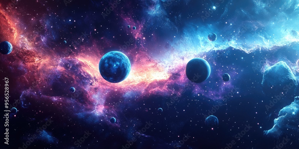 Aufkleber 2d illustration in cartoon drawing style featuring a 3d rendering set in deep interstellar space sho