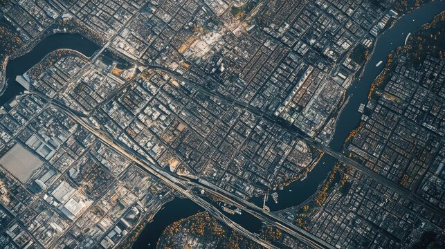 Satellite view of a city map
