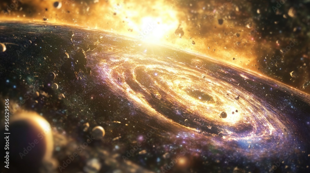 Poster beautiful universe in 3d cartoon rendering