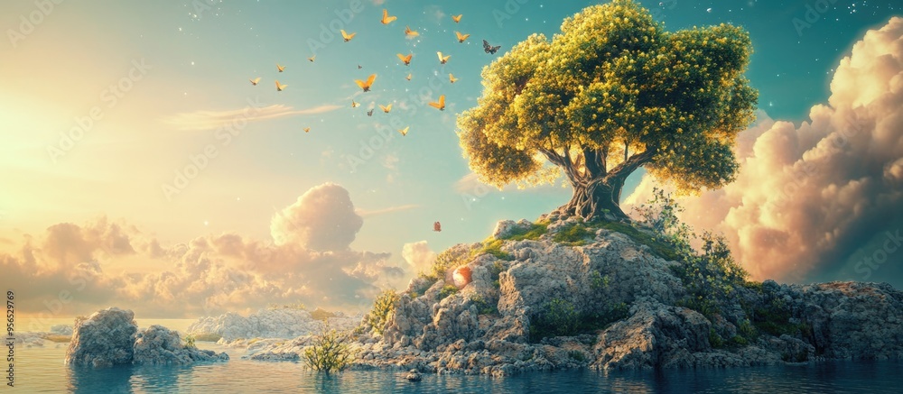 Poster Concept of creation in a 3D cartoon rendering Mixed media