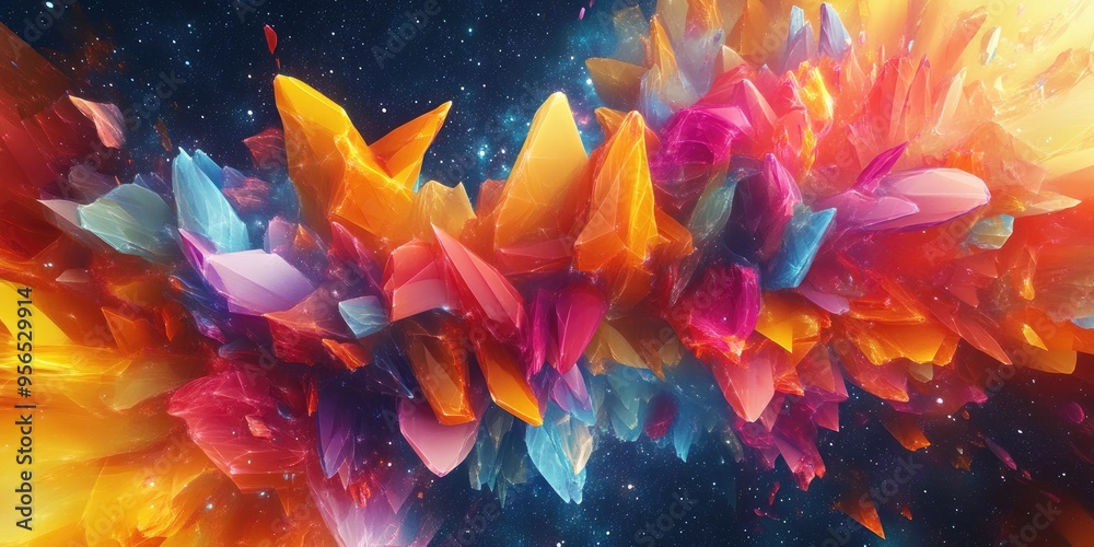 Poster Abstract vivid background art in illustration space geometry featuring a 3D cartoon rendering The background showcases a fractal multicolor texture ideal for projects focused on imagination creativ