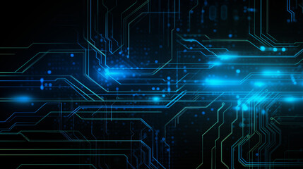 Abstract Circuit Board With Neon Blue Light Technology Background