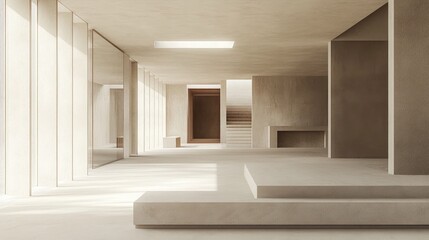 Fototapeta premium Empty interior space with neutral colors and minimalistic design featuring unobstructed walls open areas and a contemporary aesthetic for various applications