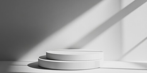 Obraz premium Abstract empty podium casting a shadow Mock up stand for product showcases 3D design Minimalist concept for product display