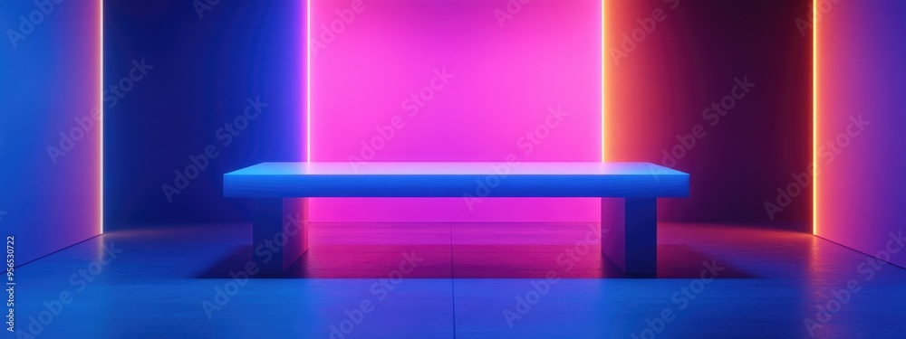 Poster Empty contemporary studio table backdrop ideal for showcasing products with space for content display 3D rendering