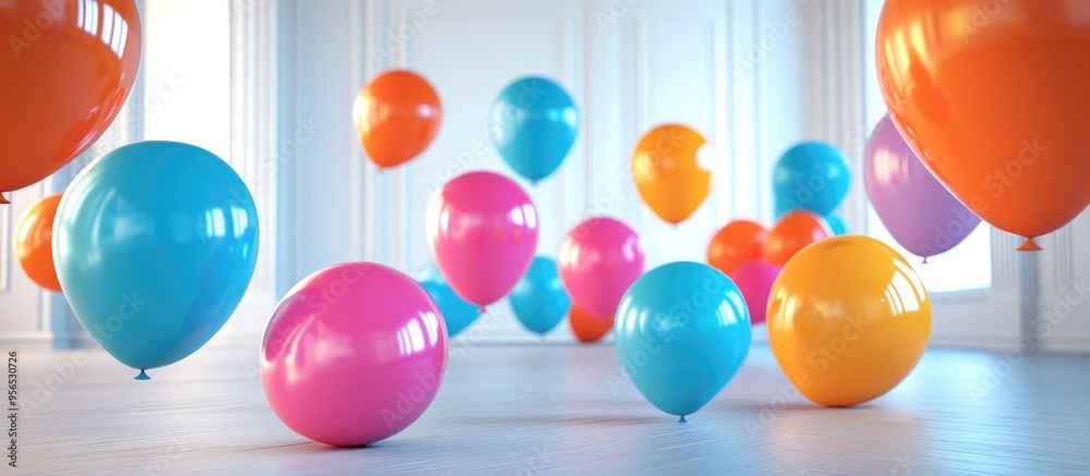 Poster vibrant collection of balloons for celebrations and events in an indoor setting 3d illustration 3d r