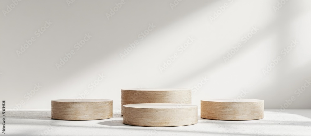 Poster Empty podiums of varying heights on a white background for product display Ideal for marketing and advertising purposes 3D rendering