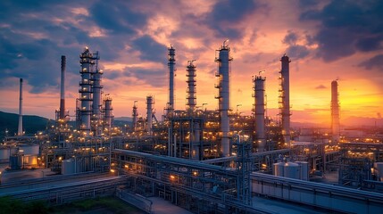 Obraz premium Oil refineries and chemical plants in industrial areas : Generative AI
