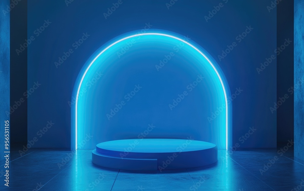 Poster abstract blue background minimalist podium mockup for modern stage display or showcase 3d rendering