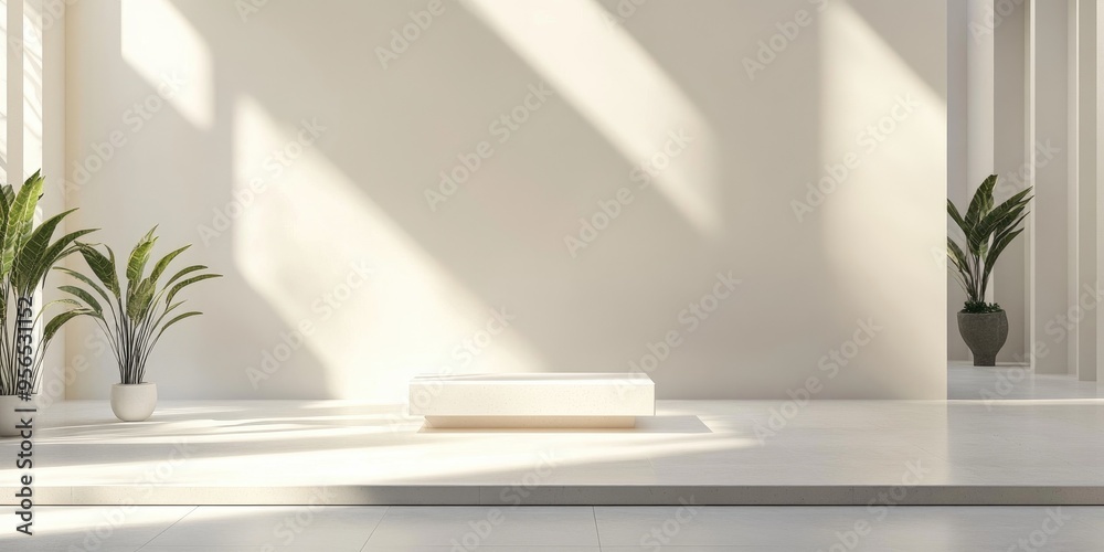 Poster geometric podium in a 3d rendered architectural interior setting