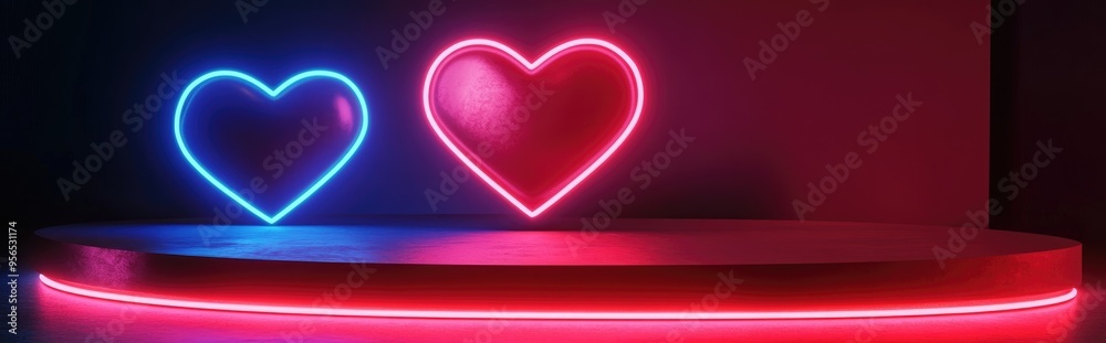 Poster valentine s day stage podium mockup featuring heart themed product display in a 3d render