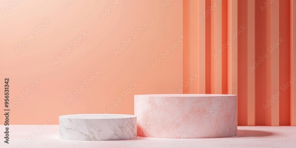 Aufkleber Step podiums on a pastel background An abstract minimal scene featuring geometric elements Designed to present cosmetic products Mock up design with an empty space for showcasing or display 3D rend