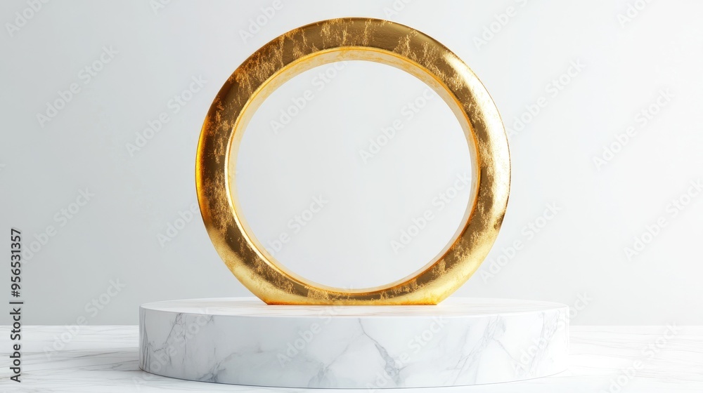 Poster gold glossy user symbol removed from white marble podium contemporary icon for website social media 