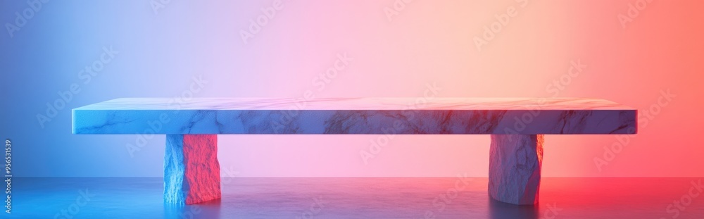 Poster Department of field perspective of a top marble table on a white background High key style 3D rendering