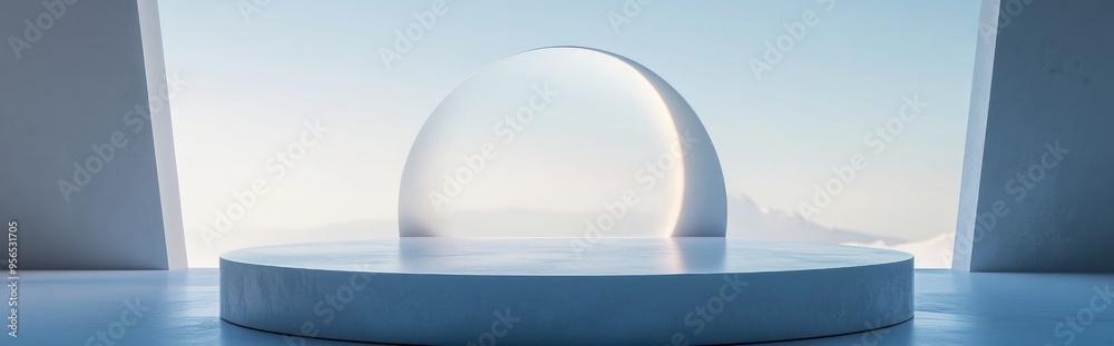 Poster minimalist abstract backdrop with pedestal 3d illustration and rendering