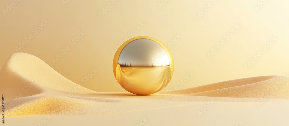 Fototapete product display featuring a golden sphere on a soft yellow background 3d rendering