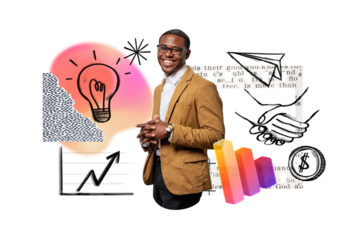 Smiling businessman png, business doodle remix, transparent background