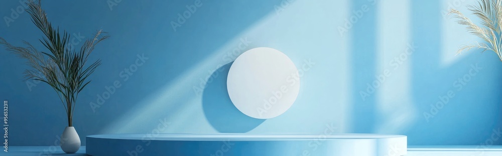 Aufkleber product presentation podium on a blue background 3d rendered for visualization