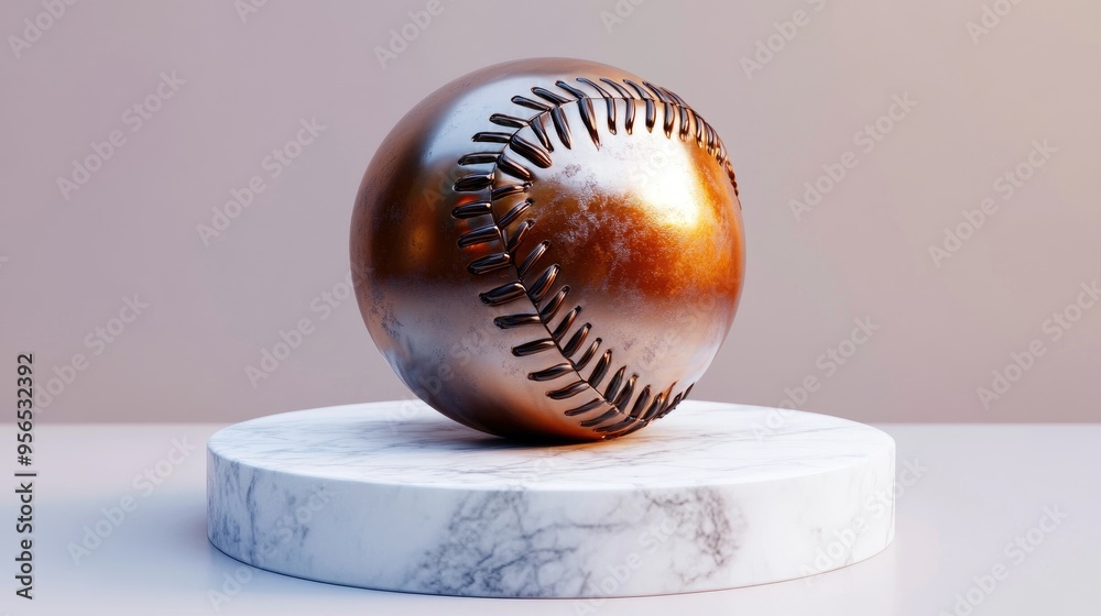 Poster baseball icon featuring a bronze symbol on a white marble podium suitable for websites social media 
