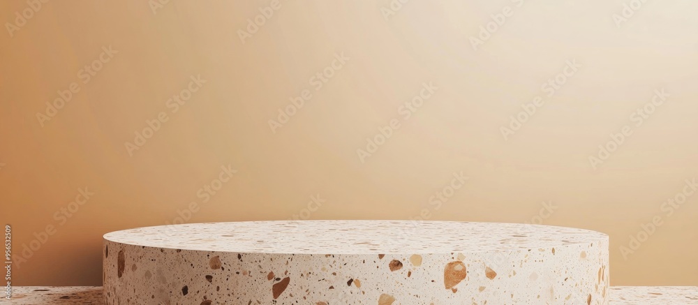 Poster beige minimal wall surface with a 3d rendered template mockup featuring a brown terrazzo pattern pod