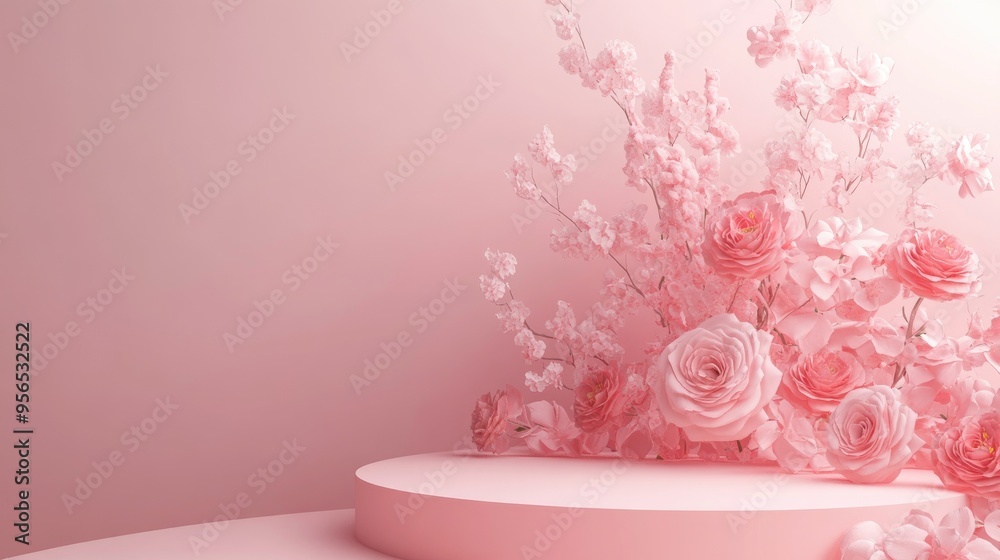 Poster elegant podium on a soft pink background holiday greeting card for valentine s day featuring a roman