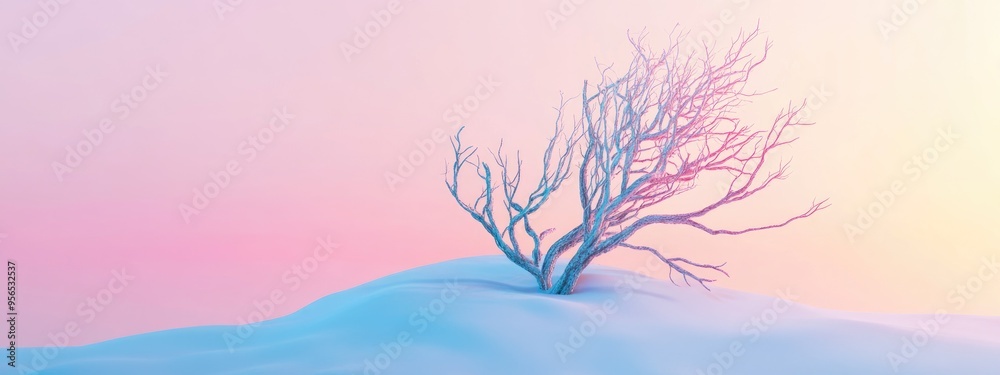 Poster minimal mockup background for product display featuring dry tree twigs on a white sand surface 3d re