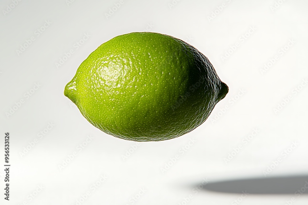 Wall mural isolated juicy green lime on a white background, a fresh and healthy citrus fruit perfect for tropic