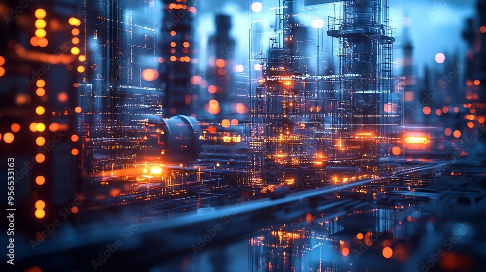 Poster smart industry 40 automation big data industry analysis 40 business concept and modern technology : 