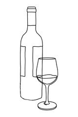 Wine bottle png, beverage line art illustration, transparent background