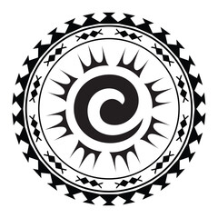 Polynesian tattoo tribal circle design. Samoan tattoo tribal frame circle border stencil.